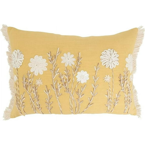 Delicate Embroidered Floral Down Filled Pillow
