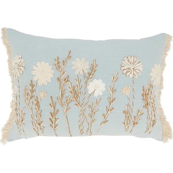 Delicate Embroidered Floral Poly Filled Pillow