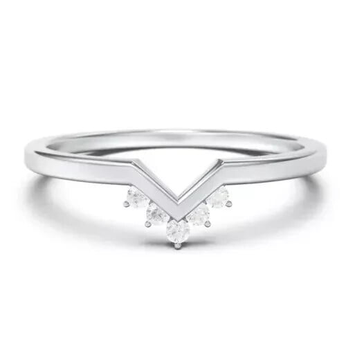 Delicate Five Stone Diamond Band, Chevron Diamond Engagement Band, Womens V Band Ring, Matching Band For Her, 14K White Gold Plated, 1.5 Ct Simulated Diamond, Gift Ring