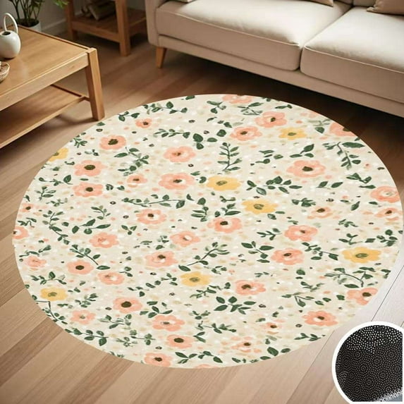 Delicate Floral Cream Fabric Design Round Carpet Living Room Bedroom Home Decoration Coffee Table Mat Lounge Rug Chair Mats
