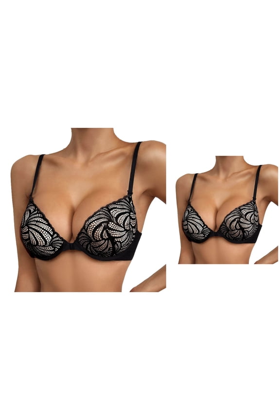Delicate Floral Lace Underwire Push Up Bra – Moulded Plunge Cups with Embroidered Detail for Petite Support & Comfortable Everyday Wear