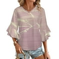 thumbnail image 1 of Delicate Floral Pink Design Women's V-Neck Blouse With 3/4 Ruffled Bell Sleeves Casual Top Ladies Blouses, 1 of 7