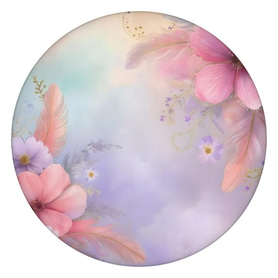 Delicate Floral Watercolor Pattern Round Fitted Tablecloth with Elastic Edge,Dining Table Cover Waterproof,Outdoor Round Tablecloth for Camping,Dining,Indoor and Outdoor