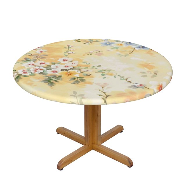 Delicate Floral on Soft Pastel Background Round Fitted Tablecloth