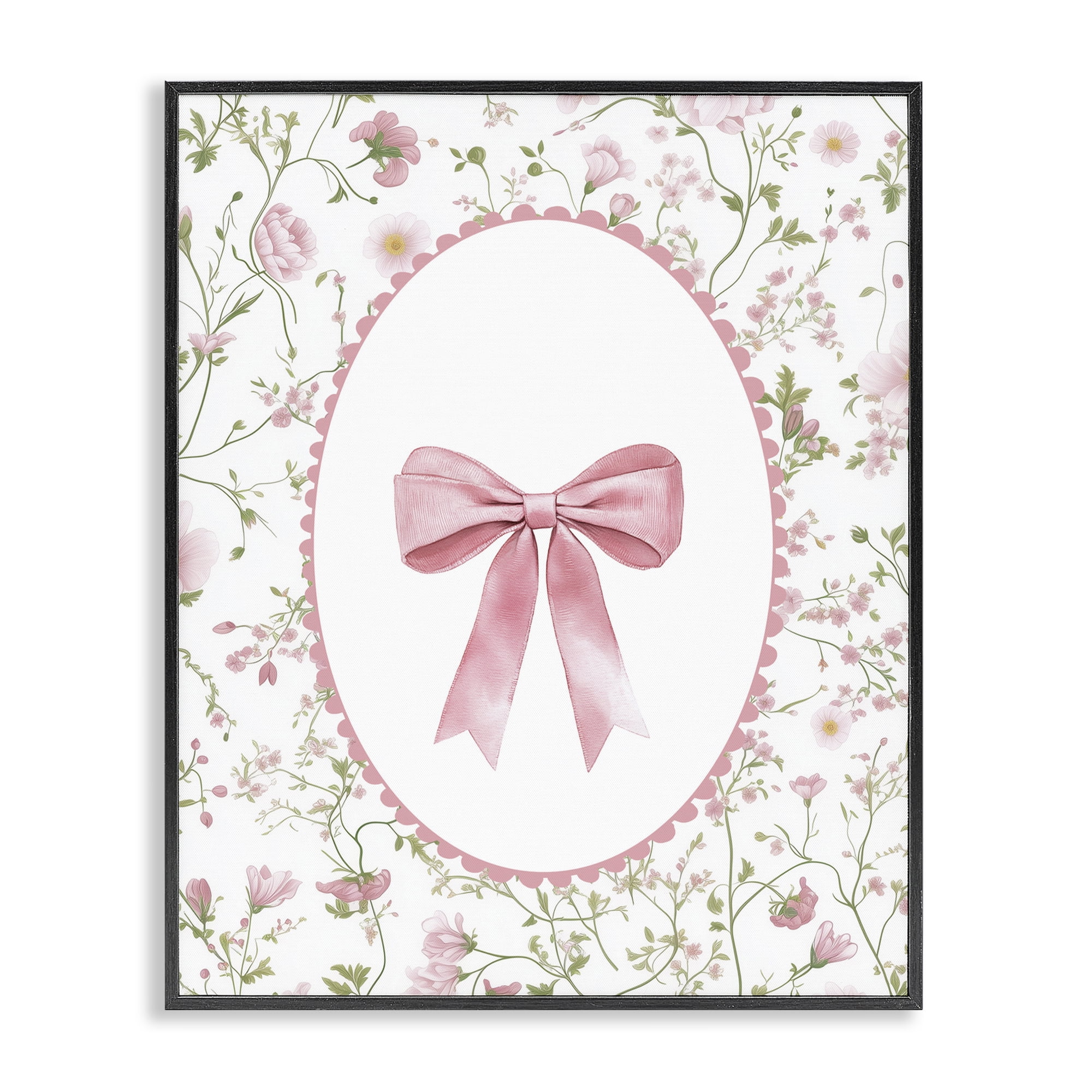 Delicate Florals & Bow Black Framed Giclee Art, design by Christine Simpson Art