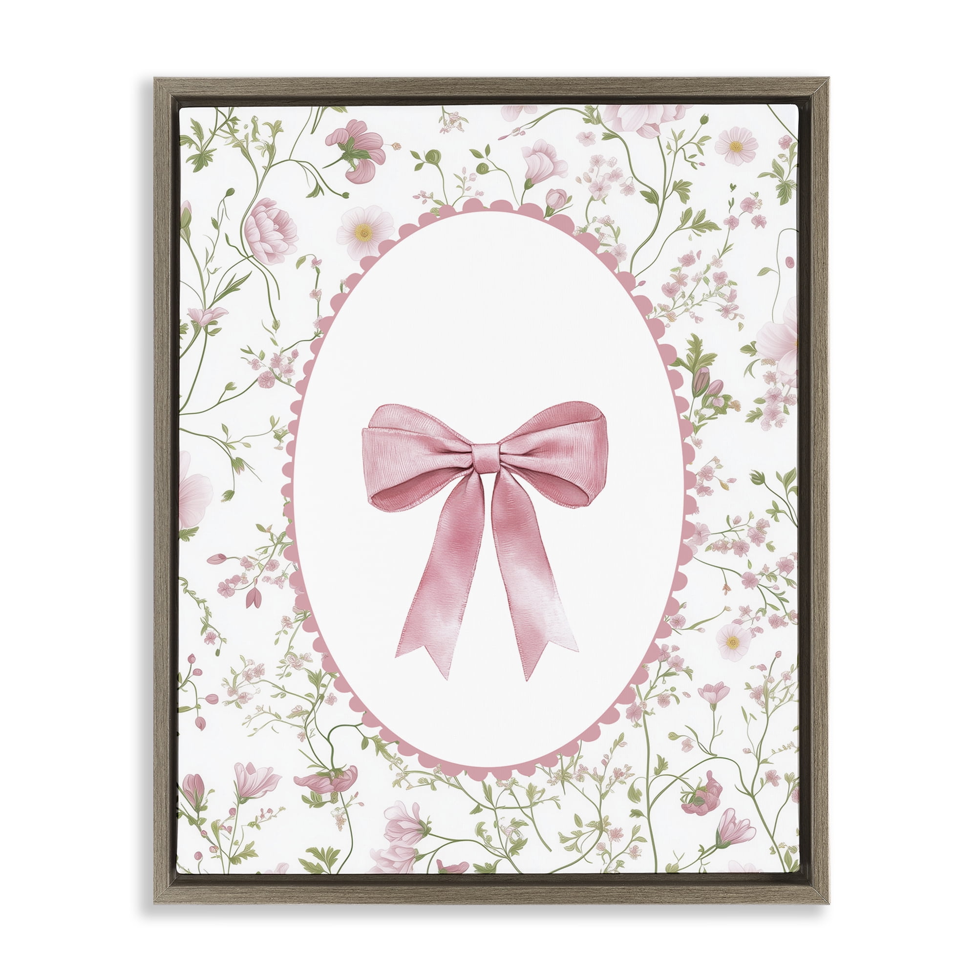 Delicate Florals & Bow Brown Framed Floater Canvas Wall Art, design by Christine Simpson Art