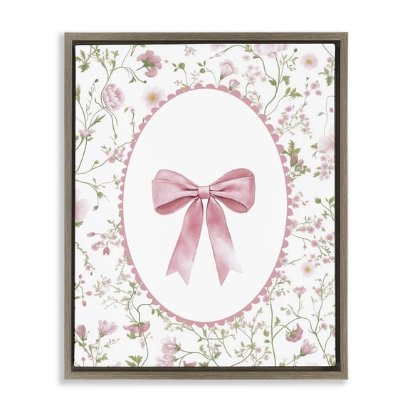Delicate Florals & Bow Brown Framed Floater Canvas Wall Art, design by Christine Simpson Art