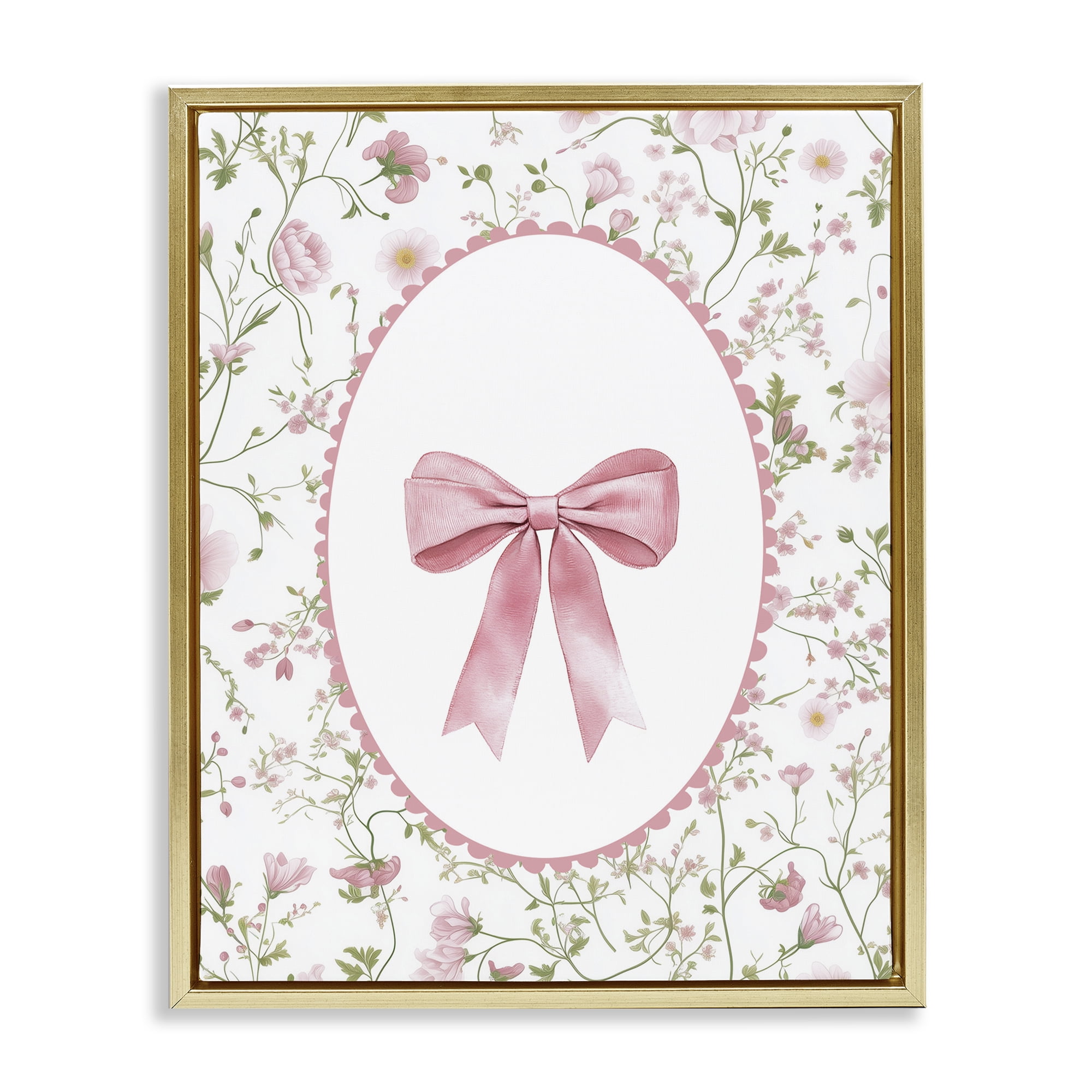Delicate Florals & Bow Gold Framed Floater Canvas Wall Art, design by Christine Simpson Art