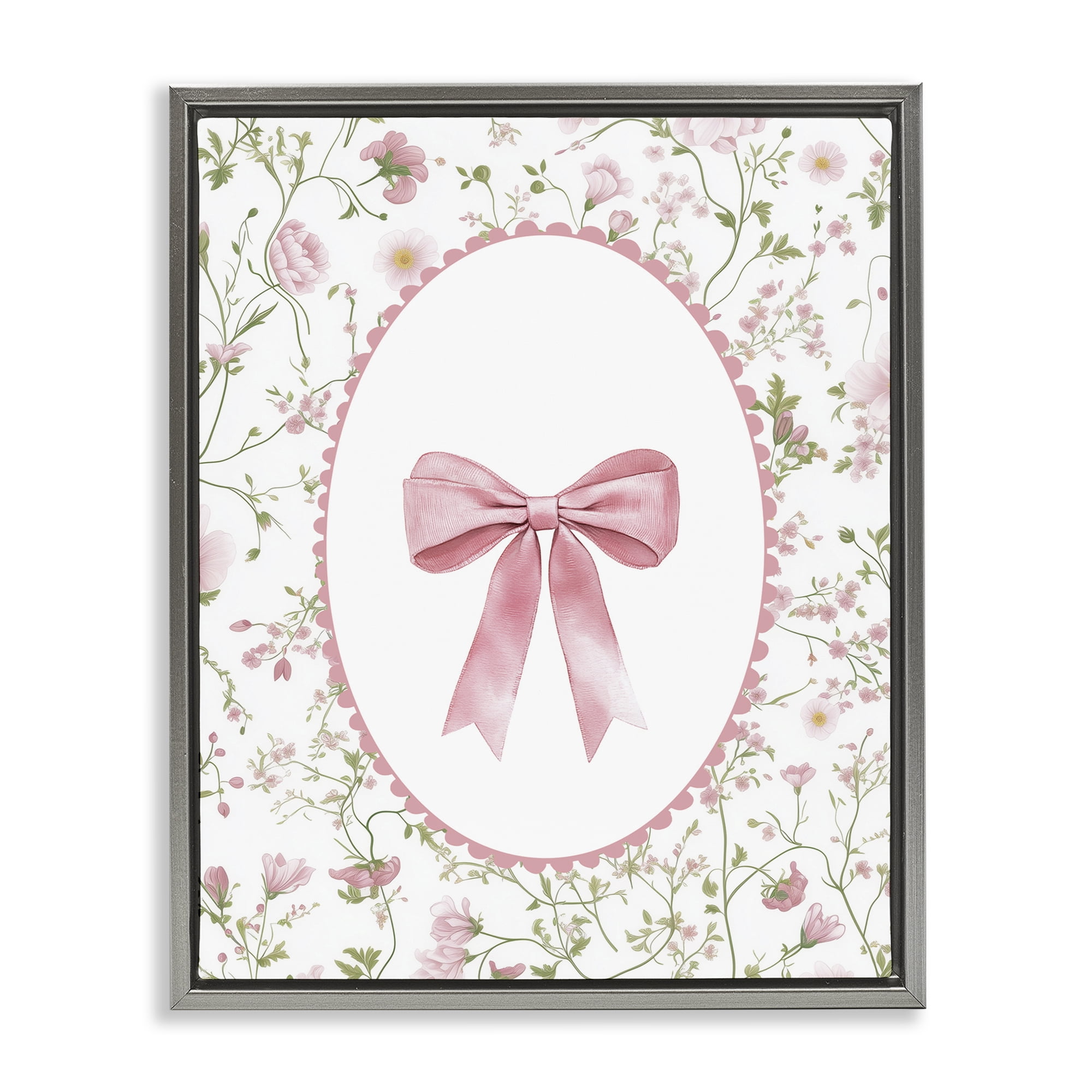 Delicate Florals & Bow Gray Framed Floater Canvas Wall Art, design by Christine Simpson Art