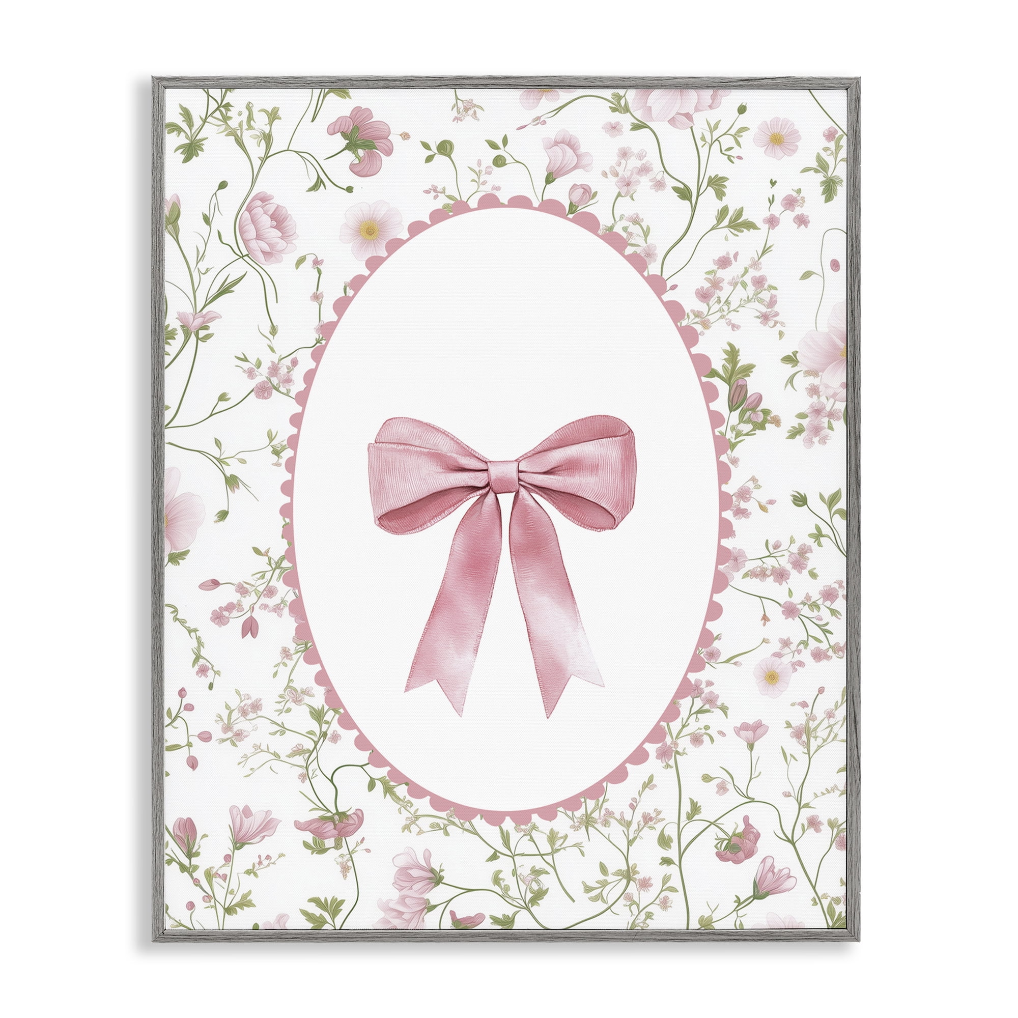 Delicate Florals & Bow Gray Framed Giclee Art, design by Christine Simpson Art