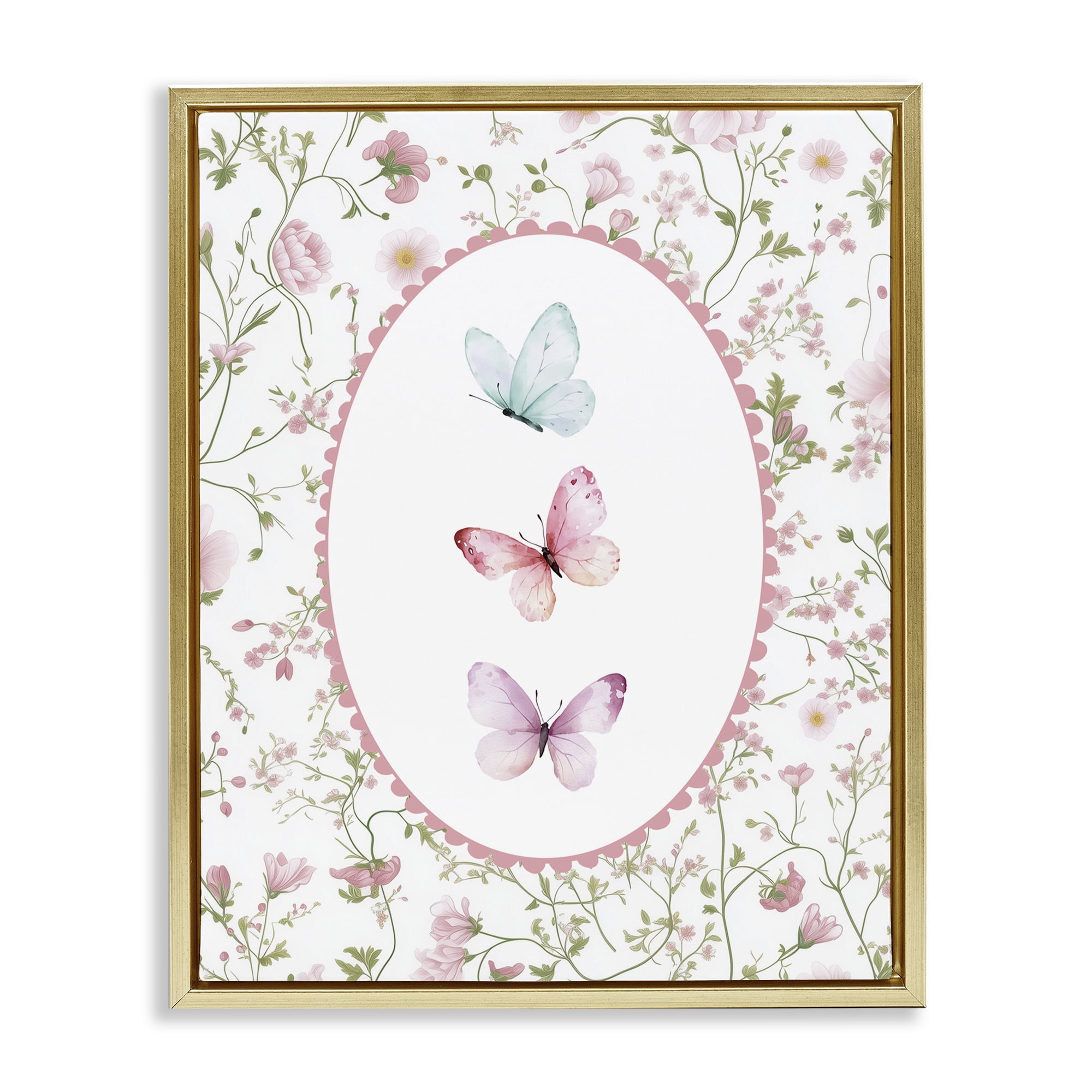Delicate Florals & Butterfly Gold Framed Floater Canvas Wall Art, design by Christine Simpson Art