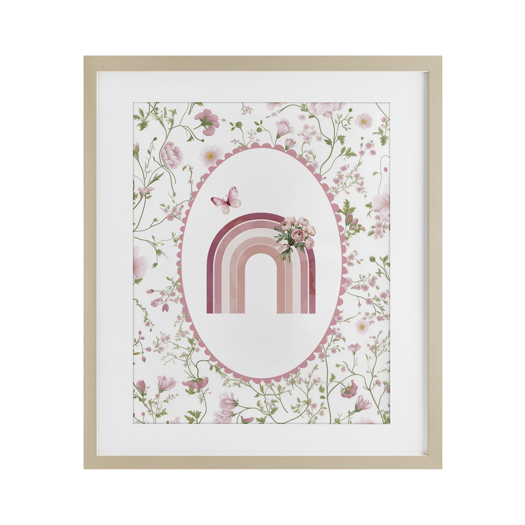 Delicate Florals & Rainbow Birch Framed Print Under Glass, design by Christine Simpson Art