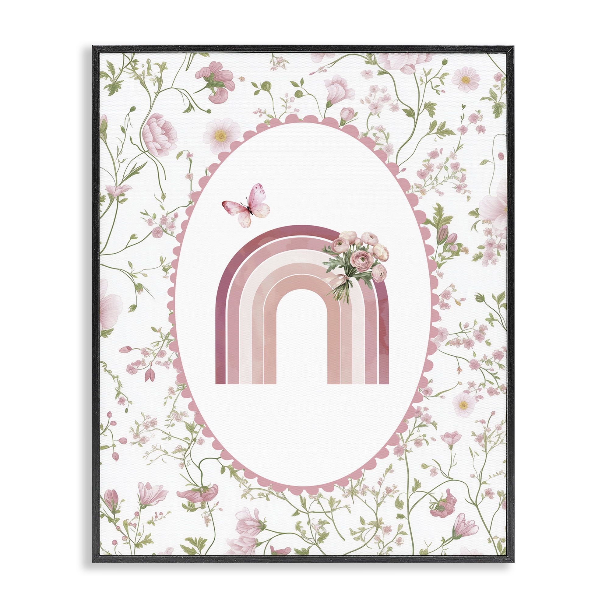 Delicate Florals & Rainbow Black Framed Giclee Art, design by Christine Simpson Art