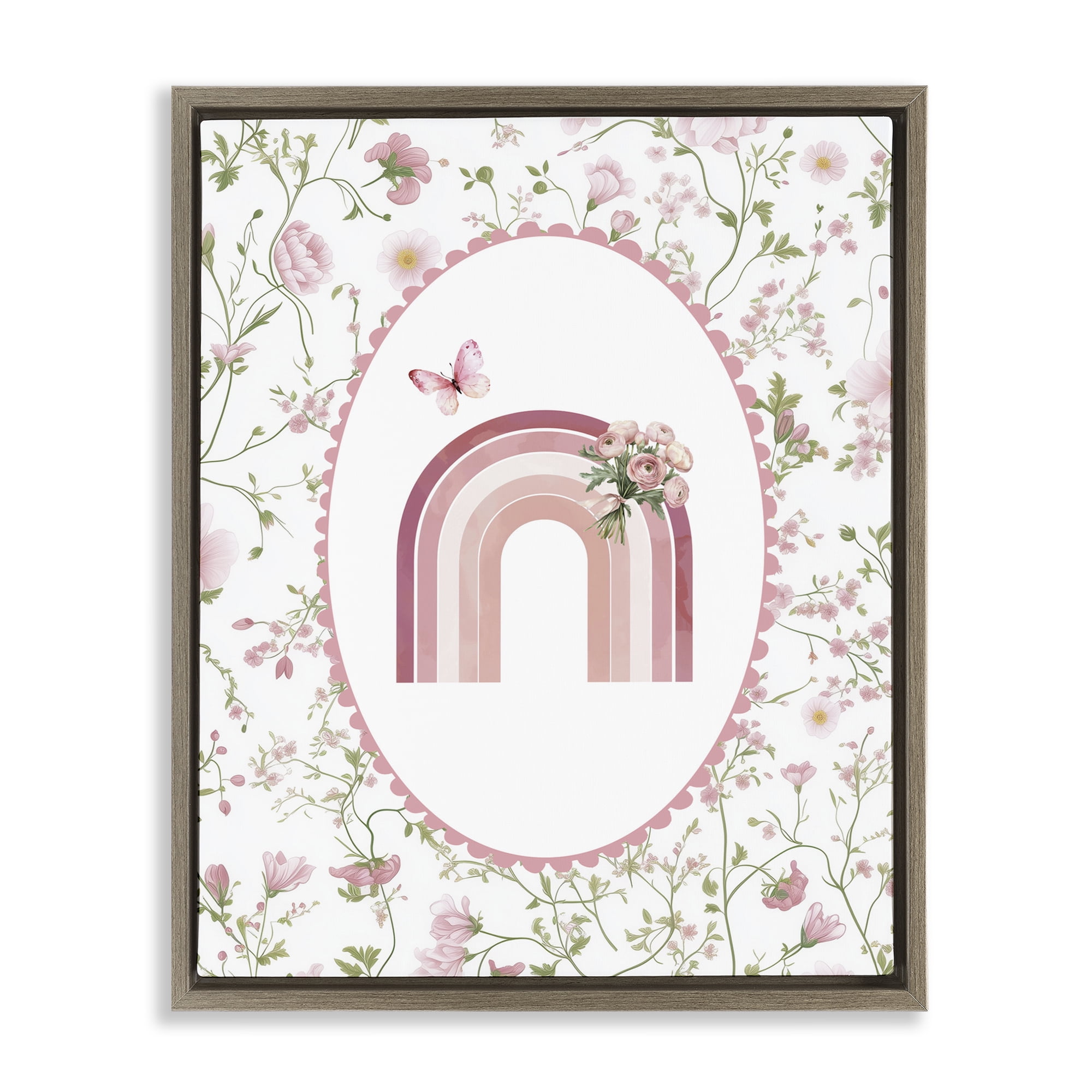 Delicate Florals & Rainbow Brown Framed Floater Canvas Wall Art, design by Christine Simpson Art