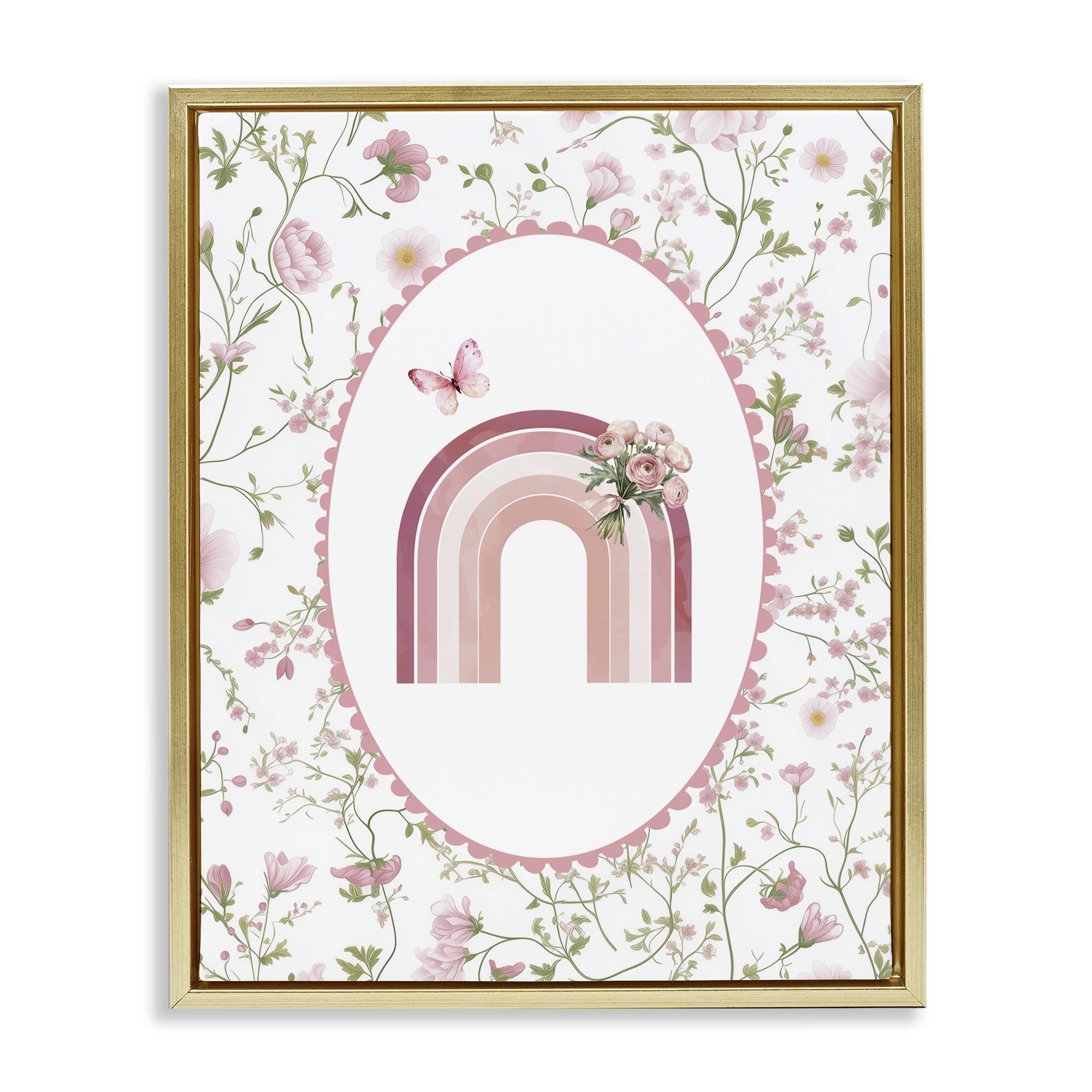 Delicate Florals & Rainbow Gold Framed Floater Canvas Wall Art, design by Christine Simpson Art