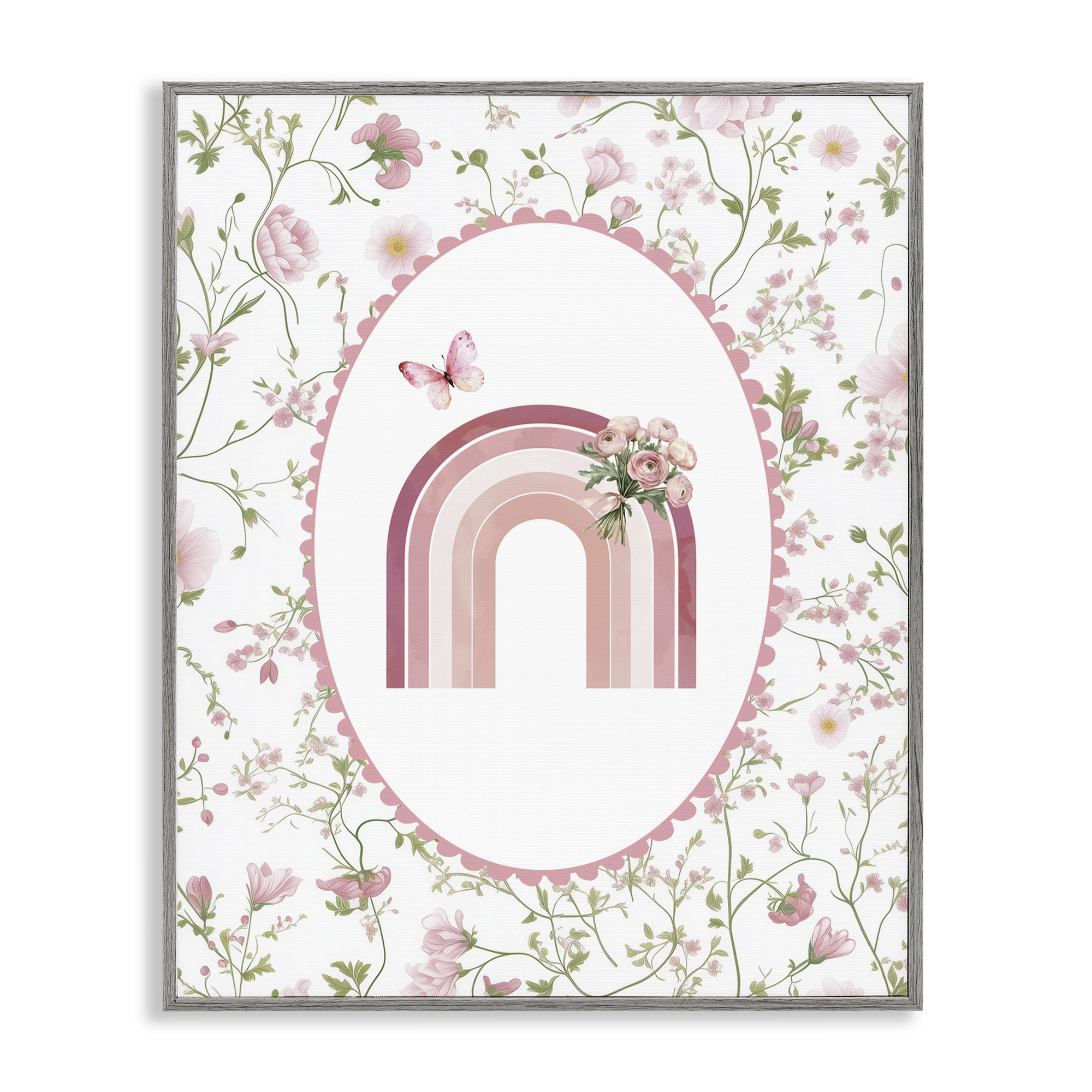 Delicate Florals & Rainbow Gray Framed Giclee Art, design by Christine Simpson Art