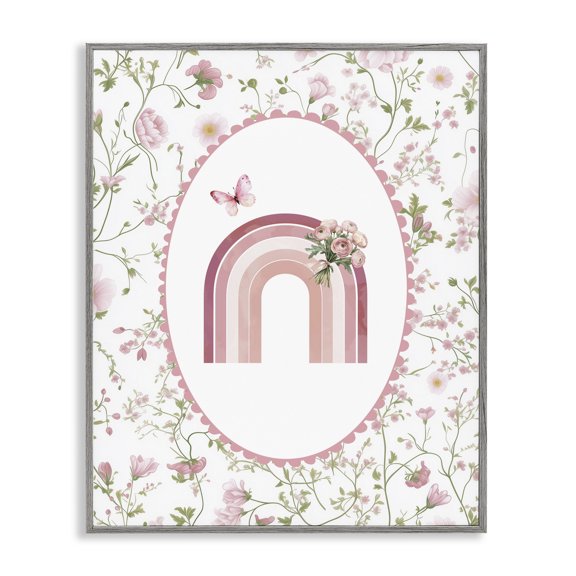 Delicate Florals & Rainbow Gray Framed Giclee Art, design by Christine Simpson Art