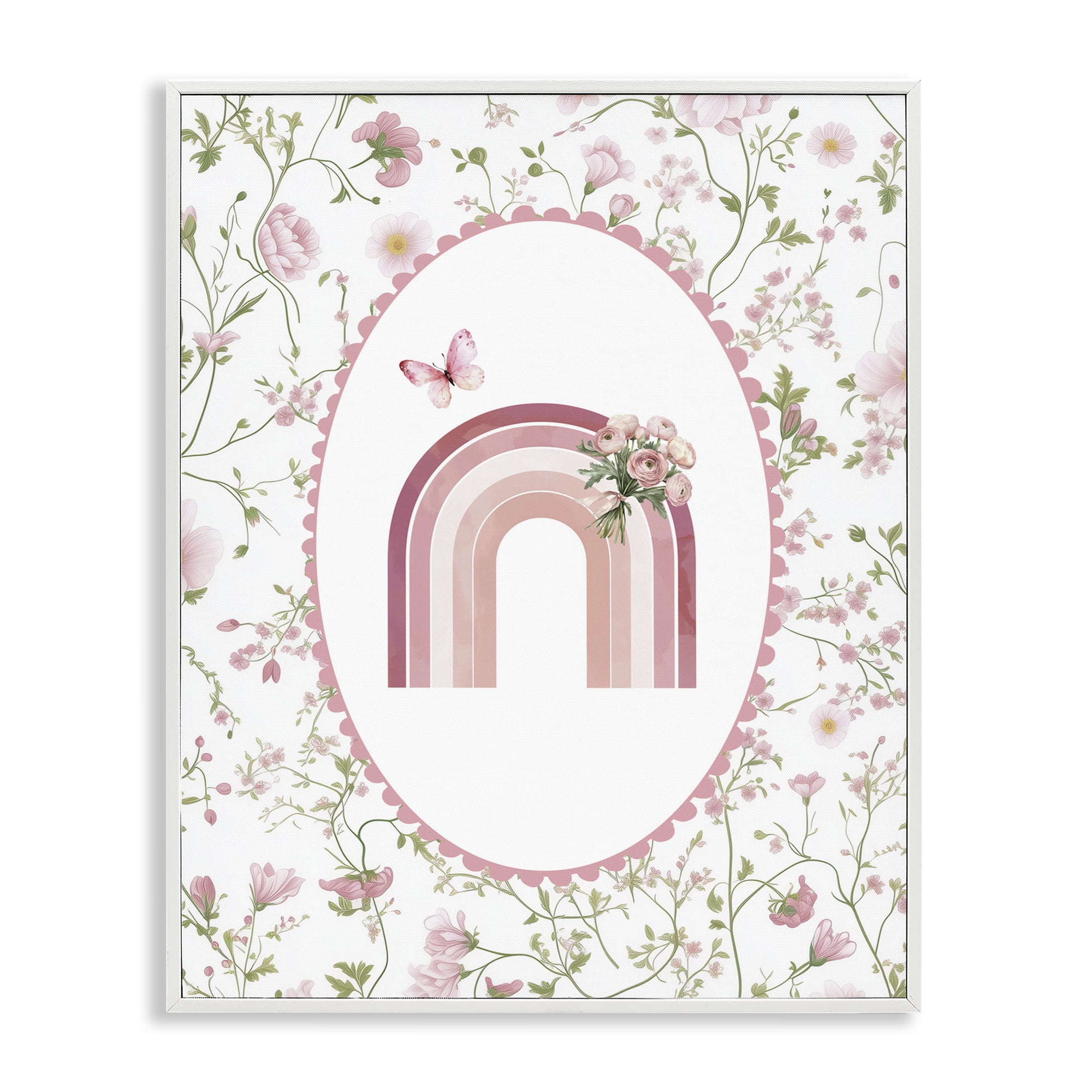 Delicate Florals & Rainbow White Framed Giclee Art, design by Christine Simpson Art