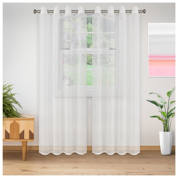 Delicate Flower Embroidered Soft Diffused Light Airy Lightweight Sheer Curtain Set White / 52"x108"