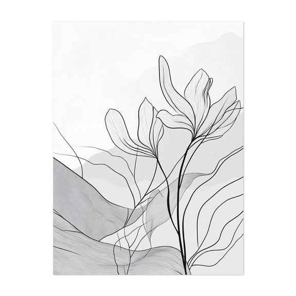 Delicate Flower Line Art - Line Drawing Line Art Minimalist Black and White Floral Abstract Botanical Modern Art Unframed Wall Art Print 5 x 7 inches