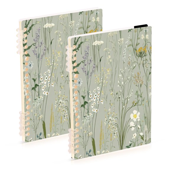 Delicate Flower Pattern 2-Piece A5 PP Notebooks, Adjustable Rings, 80g Paper, Diary Set