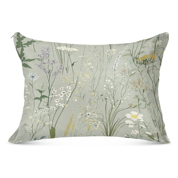 Delicate Flower Pattern 20x26" Standard Plush Pillow Case, Zippered Hypoallergenic Bed Pillowcase