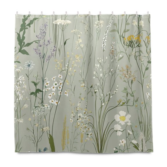 Delicate Flower Pattern 72x72 Waterproof Shower Curtain Liners Durable Metal C-Hooks Fade-Proof Thermal Print Anti-Splash