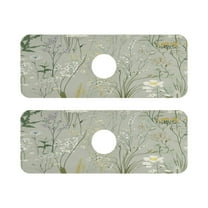 Delicate Flower Pattern Quick Dry Silicone Algae Faucet Pad 14.7x5.4in 2 Pack Absorbent Mat for Kitchen Sink, Bathroom Countertop