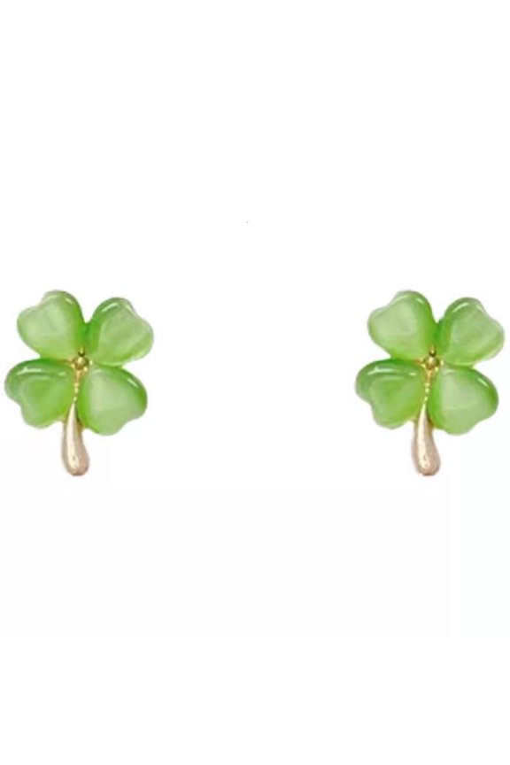 Delicate Four Clovers Earrings Cats Eye Stones Ear Studs Party Accessory Fashion Accessories for Stylish Ladies