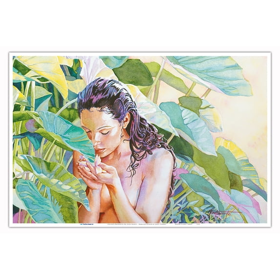 Delicate Fragrance (Ka ʻAʻala Lālahi) - Hawaiian Woman - From an Original Watercolor Painting by Janet Stewart - Master Art Print (Unframed) 12in x 18in