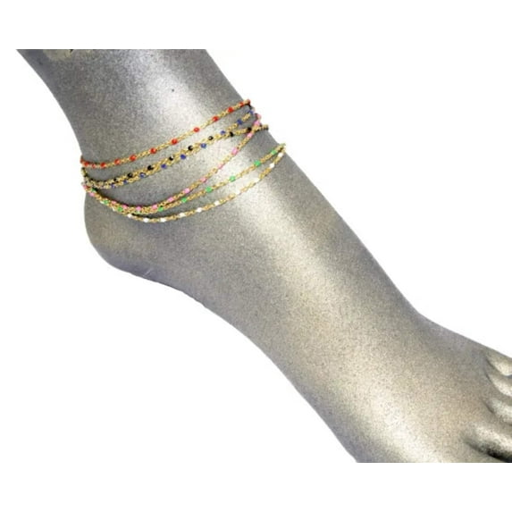 Delicate Gemstone Ankle Bracelets (1mm Gold Chain, Assorted Colors) - 9 Inch