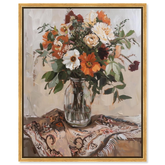 Delicate Glass Vase and Flowers Canvas Modern Farmhouse by Art Remedy, Gold Frame, 30 x 36