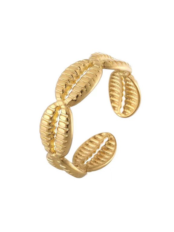 Delicate Golden Seashell Ring for Women Simple Retro Adjustable Open Finger Jewelry Accessories