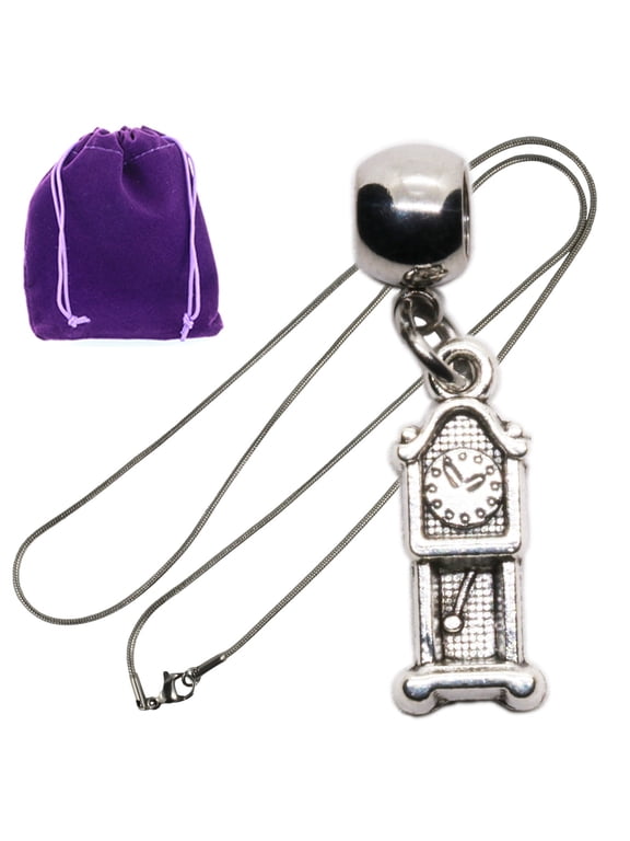 Delicate Grandfather Clock Stainless Steel Snake Chain Charm Necklace