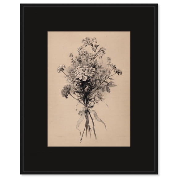 Delicate Graphite Bouquet Canvas Print Botanical Art by Art Remedy, Black Frame, 16 x 20