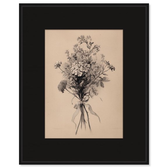 Delicate Graphite Bouquet Canvas Print Botanical Art by Art Remedy, Black Frame, 30 x 36