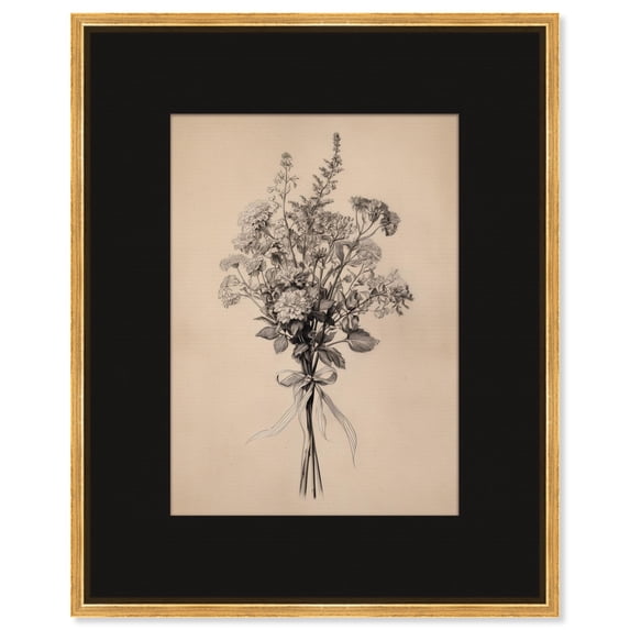 Delicate Graphite Bouquet II Canvas Print Botanical Art by Art Remedy, Gold Frame, 20 x 24