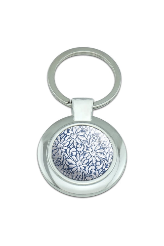 Delicate Hand-Drawn Lace Pattern Hearts Keychain Classy Round Chrome Plated Metal