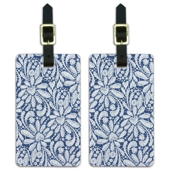 Delicate Hand-Drawn Lace Pattern Hearts Luggage ID Tags Suitcase Carry-On Cards - Set of 2