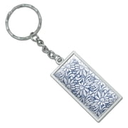 Delicate Hand-Drawn Lace Pattern Hearts Rectangle Keychain in Chrome Plated Metal