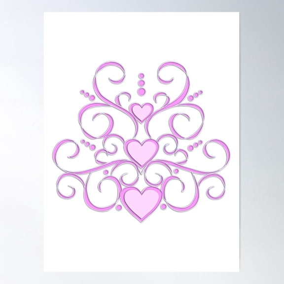 Delicate Hearts And Scrolls T Shirt Or Wedding Motif Poster Wall Art, Modern Wall Decor For Living Room Bedroom, 8x12 UNFRAMED