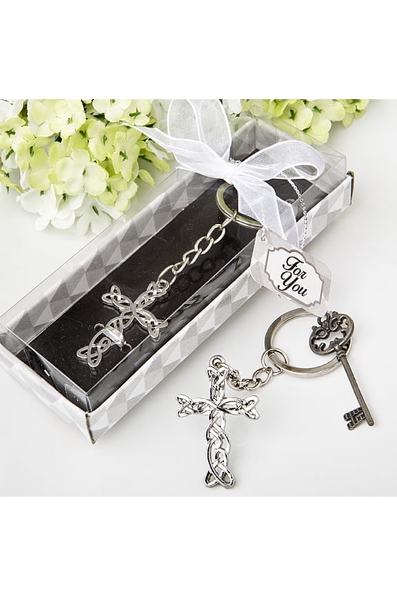 Delicate Intertwined Metal Cross Key Chain | Package Of 144 | Silver