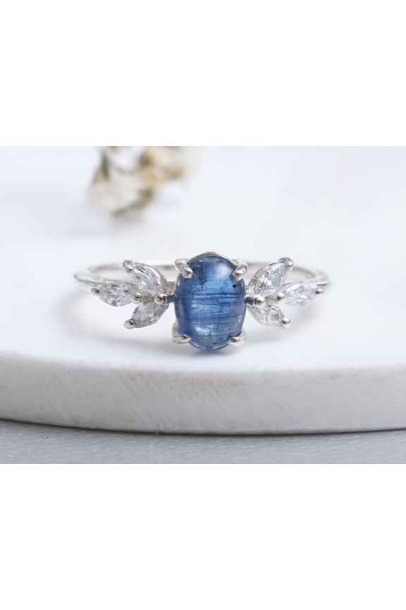 Delicate Kyanite Ring - 925 Streling Silver Ring - Kyanite with Blue Topaz Gemstone Jewelry Ring - Party Wear Ring Gift Her
