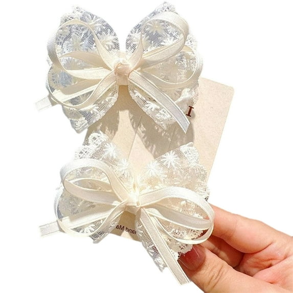 Delicate Lace Embellished Baby Hair Clips with Fabric Bowknot Design Gentle Hold For Sensitive Scalps