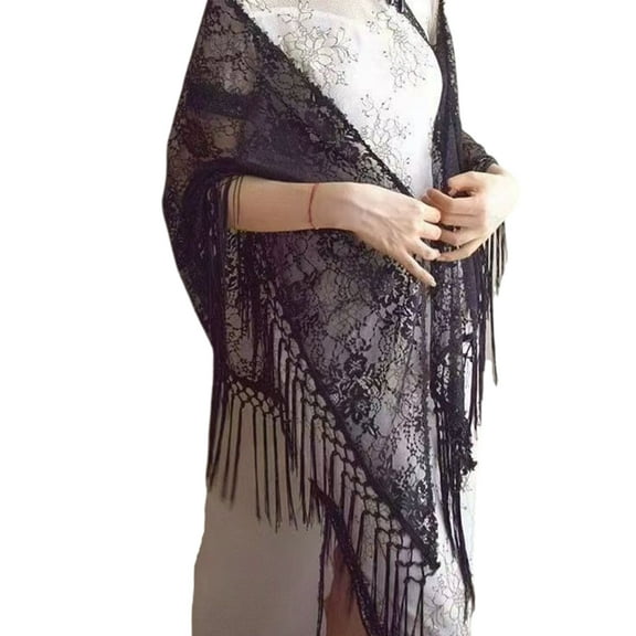 Delicate Lace Evening Shawl Long Fringe Decorative Party Wedding Outfit Cover Up