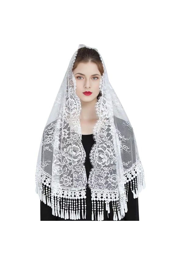 Delicate Lace Headscarf for Muslims Women and Church Pray Floral Mantilla Rose Pattern Lace Veil