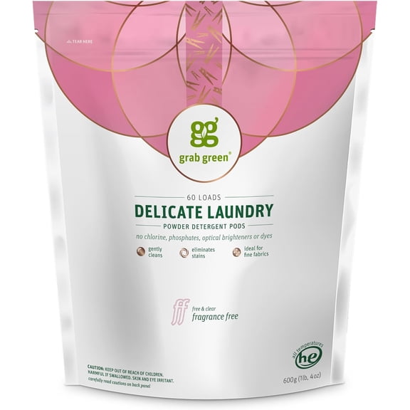 Delicate Laundry Detergent Pods, 60 Count, Fragrance Free, Plant and Mineral Based, Superior Cleaning Power, Stain Remover, Brightens Clothes