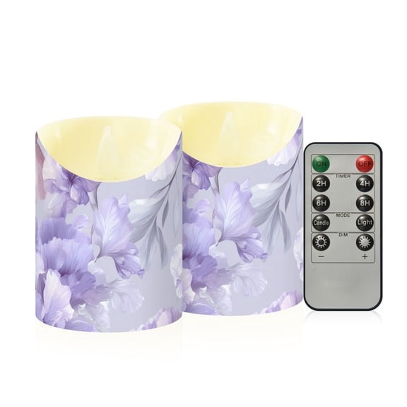 Delicate Lavender Color Flowers Flickering Flameless Candles with Remote Timer Battery Operated LED Tealight Set of 2 S