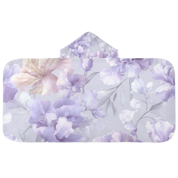 Delicate Lavender Color Flowers Kids' Hooded Towel Wrap Bath Towels Bath Cape Bathrobe Unisex 50" x 23.5"