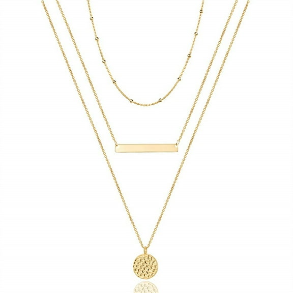 Turandoss Delicate Layering Choker Bar Y-Necklaces Set for Women 14K Gold Plated Hammered Disc Pendant Adjustable Choker Trendy Personalized Jewelry Birthday Gifts for Her Girls